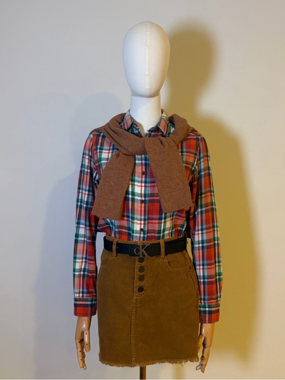 Uniqlo Womens M Flannel Plaid Shirt Orange Navy Green 100% Cotton NWOT Cozy